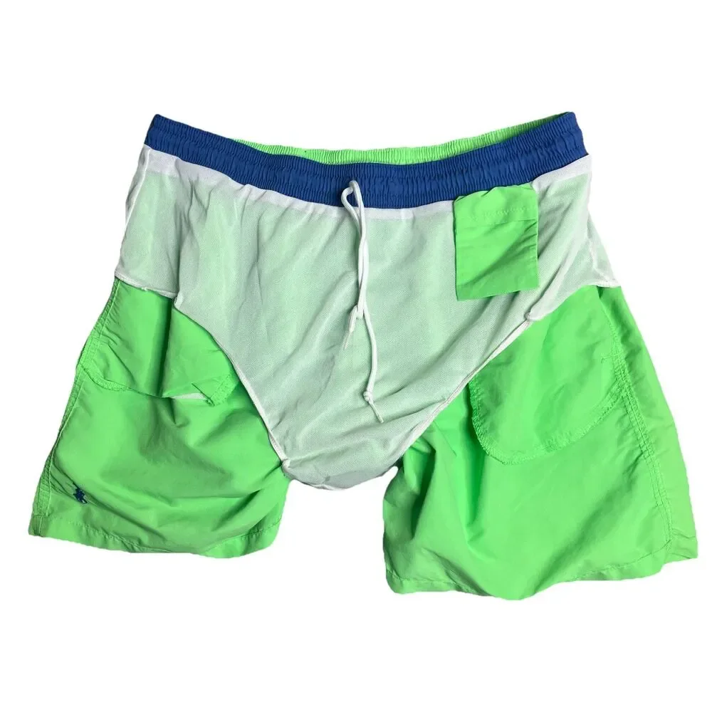 Polo Ralph Lauren Swim Trunks Mens XXL Neon Green Mesh‎ Lined Drawstring Beach
